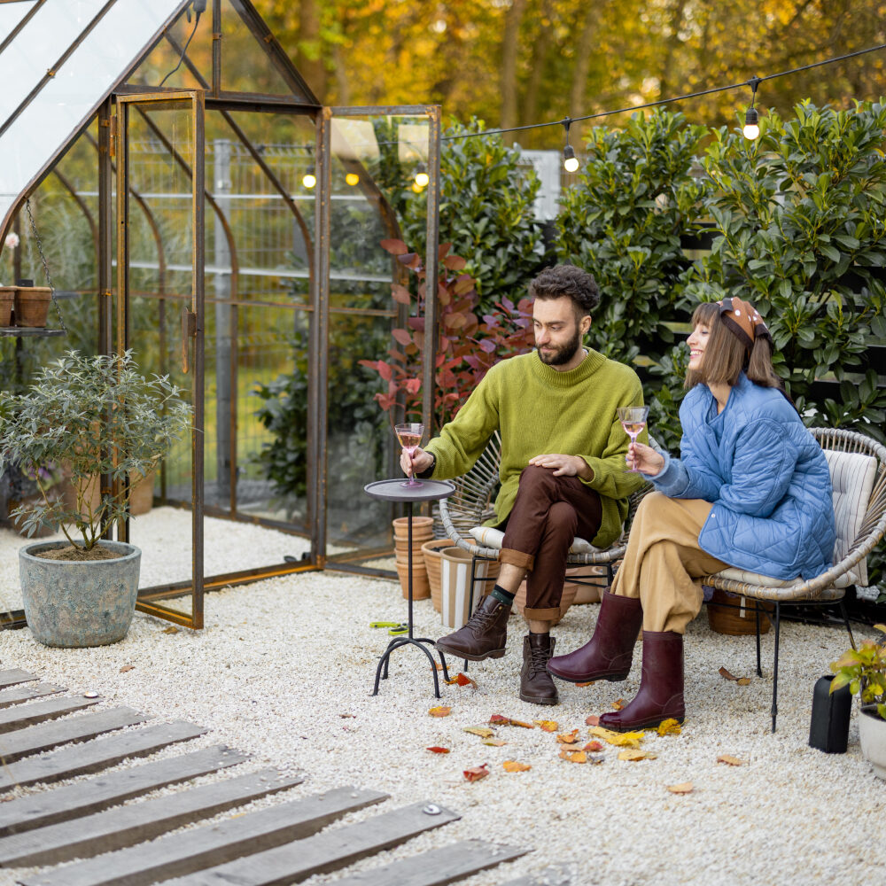 Couple enjoying their greenhouse